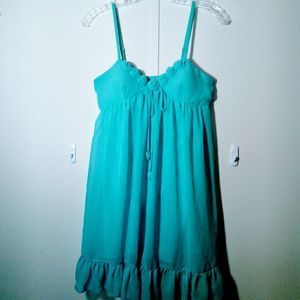 Teal turquoise tunic slip blue rosette dress s xs Y2k 2000s
